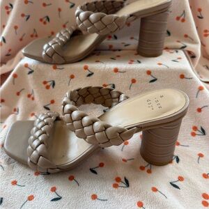 a new day Taupe Braided Double-Strap Block Heel Sandals